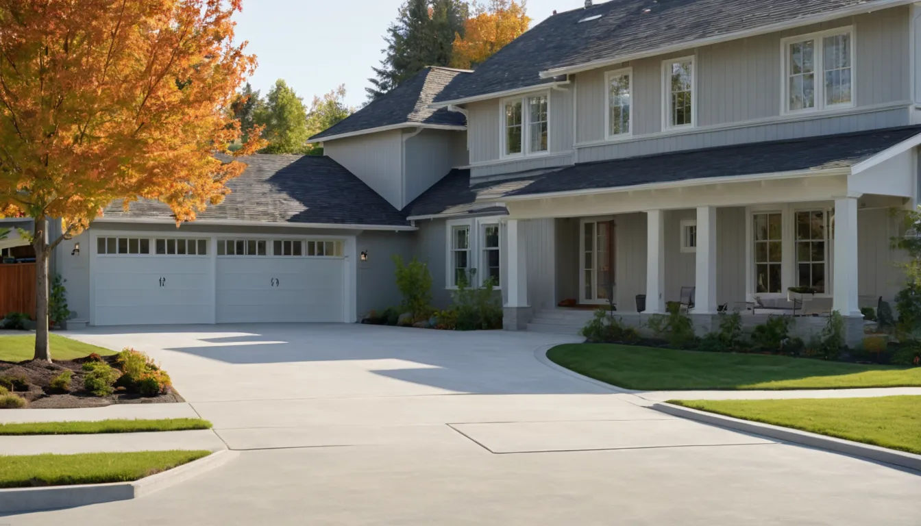 A freshly poured concrete driveway beside a home in Taunton, MA