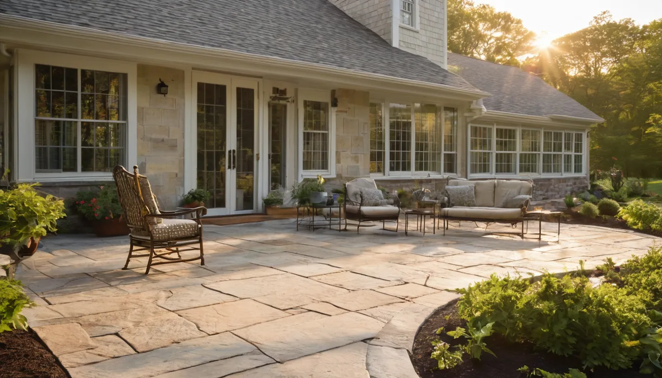 A stamped concrete patio behind a home in the Taunton area